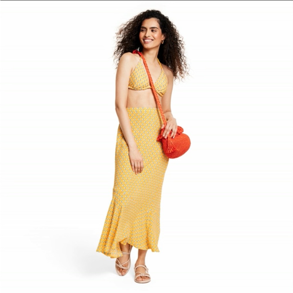 Dainty Lotus Print Midi Skirt - RHODE × Target Yellow/Turquoise NWT - Picture 8 of 10